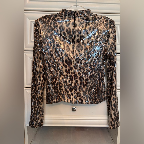 A.L.C. Marshall Sequin Leopard Print Mock Neck Long Sleeve Top - Picture 2 of 3